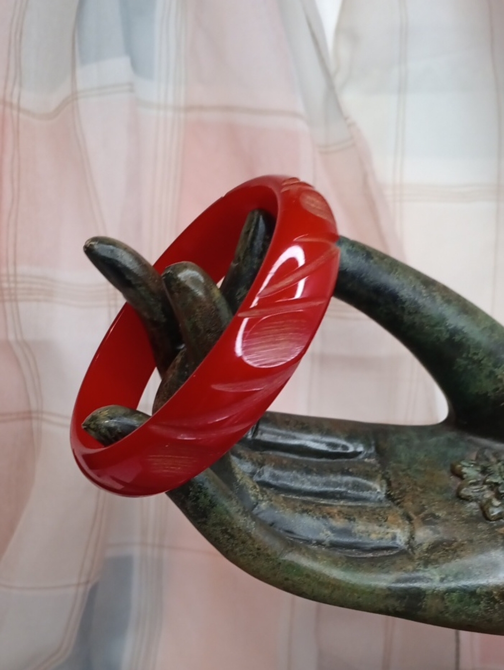 Carved Red Vintage Bakelite Bangle Bracelet
